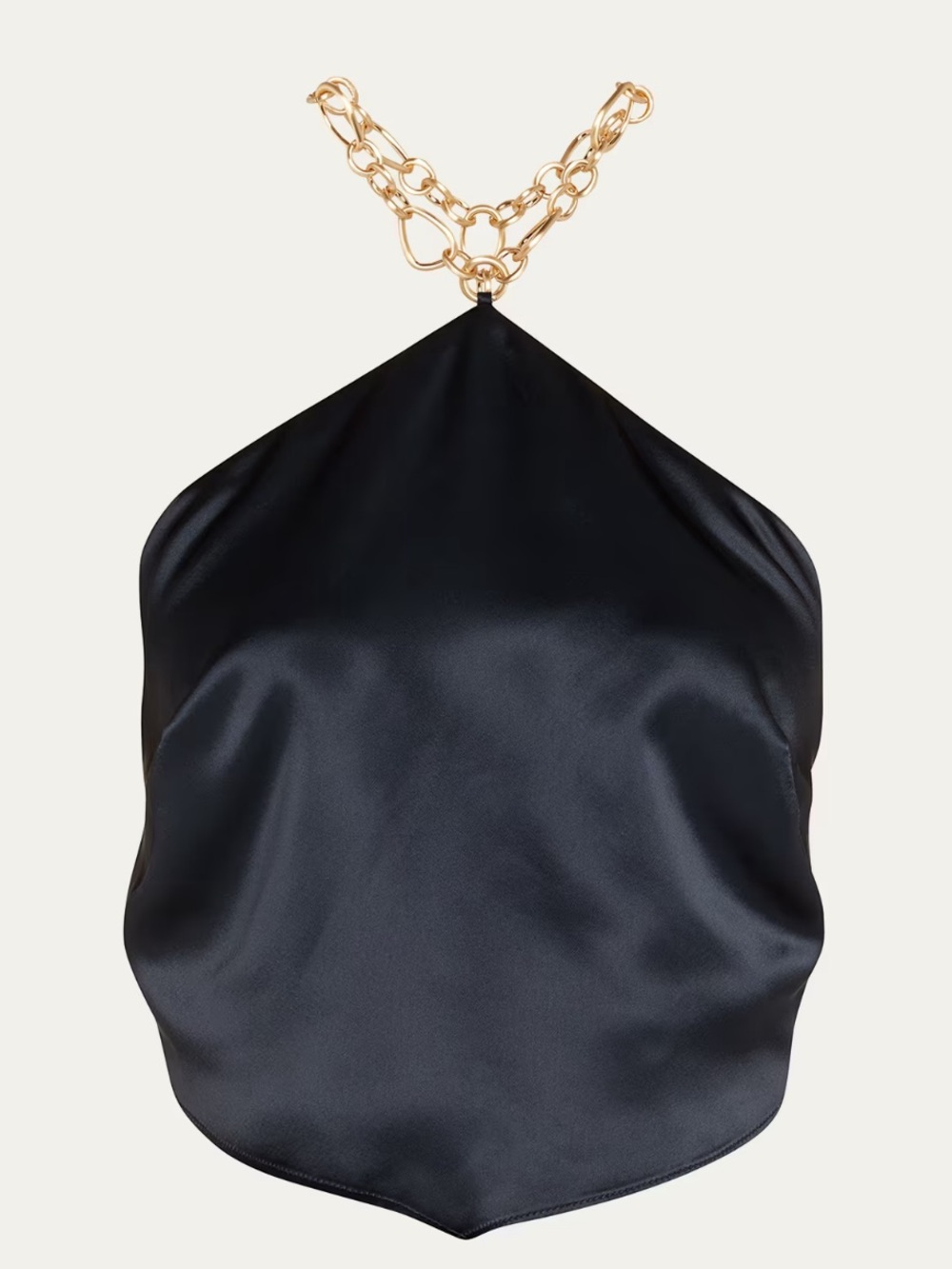 cult gaia Black Satin Halter Scarf Top with Gold Chain